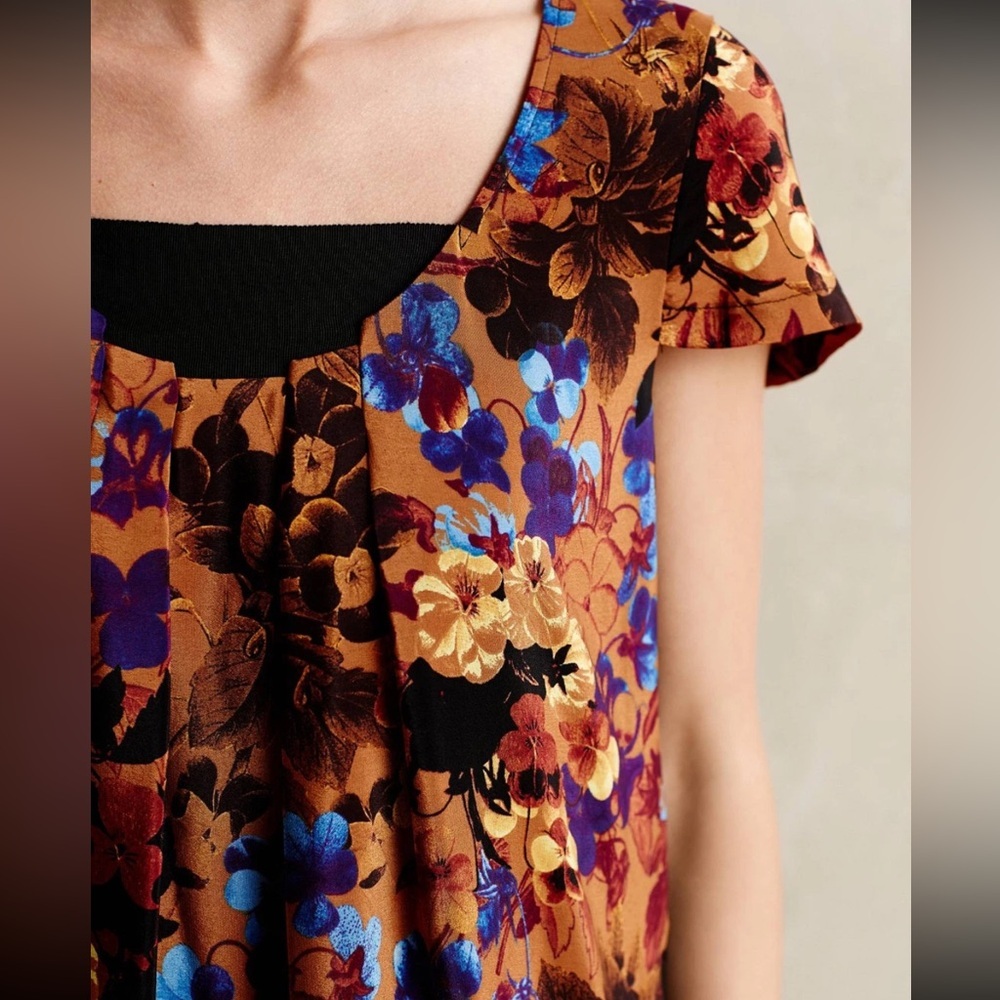 Maeve Anthropologie Pintura Silk Mini Shift Dress Medium Brown Motif - Picture 4 of 10
